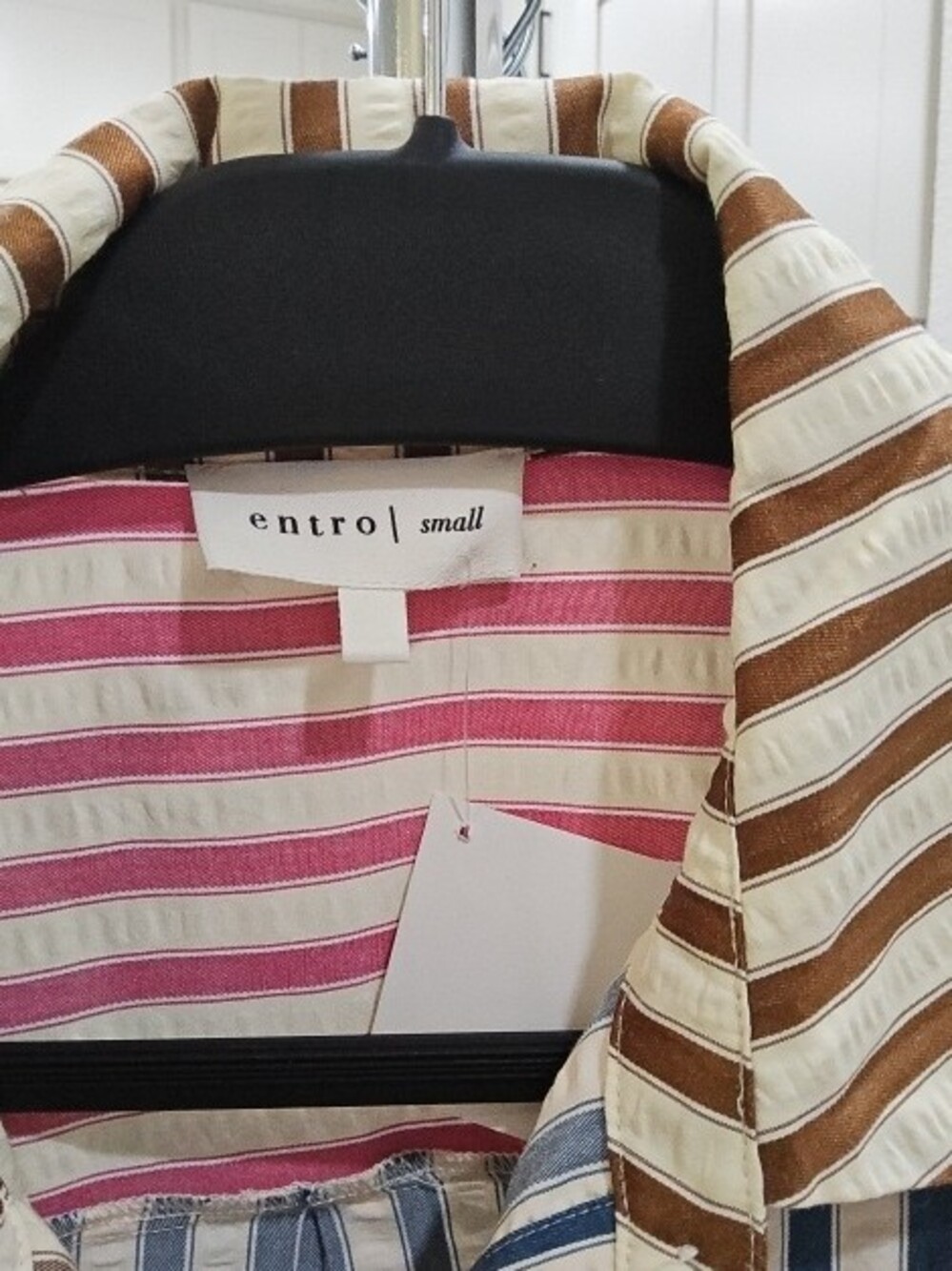 Entro Multi-Stripe Button Shirt in Brown, Pink & Blue || Size Small - Picture 2 of 2